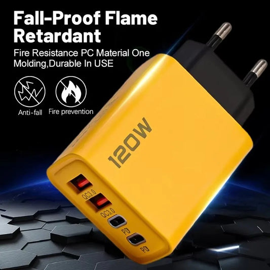 120W 4 Ports USB PD Mobile Phone Chargers USB Type C High-speed Charging Adapter