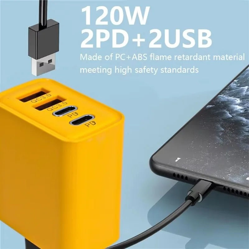 120W 4 Ports USB PD Mobile Phone Chargers USB Type C High-speed Charging Adapter